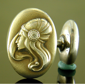 Art Nouveau heroine cufflinks. (J9211)