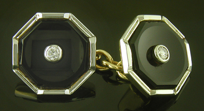 Onyx and diamond tuxedo set. (J9497)