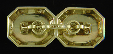 Elegantly engraved 14kt white and yellow gold cufflinks. (J9068)