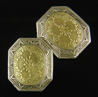 Antique engraved 14kt white and yellow gold cufflinks. (J8737)