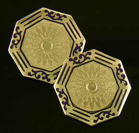 Antique gold cufflinks with blue enamel scrolls. (J7442)