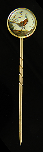 Victorian pheasant reverse intaglio stickpin. (J9246)