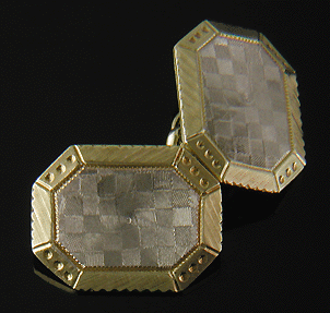 Engraved antique platinum and gold cufflinks. (J8740)