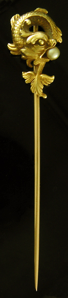 French sea serpent stickpin with pearl. (J9129)