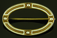 Riker Bros. oval pearl-and-emamel brooch. (BR9554)