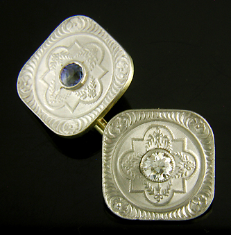Strobell & Crane sapphire and diamond cufflinks. (J8979)