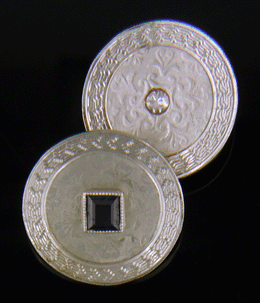 Elegantly engraved sapphire and diamond cufflinks. (J8746)