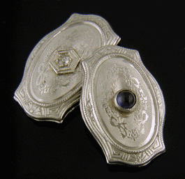 Elegantly engraved sapphire and diamond cufflinks. (J8810)