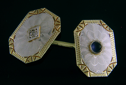 Elegantly engraved sapphire and diamond cufflinks. (J9070)