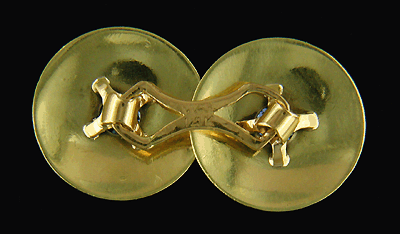 Rear view of antique cufflinks with sapphires crafted in yellow and white gold. (J6792)