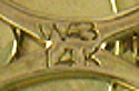 Close up of precious metal mark and WAB hallmark. (J8143)