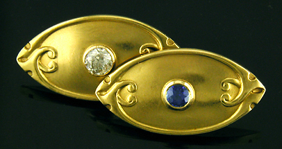 Tiffany Art Nouveau sapphire and diamond cufflinks. (J8834)