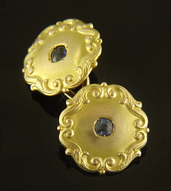 Victorian sapphire and scroll cufflinks. (J9388)