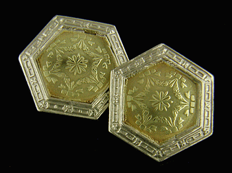 Elegant antique cufflinks crafted in yellow and white gold. (J8791)
