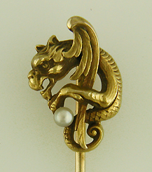 Winged serpent stickpin with pearl. (J9027)