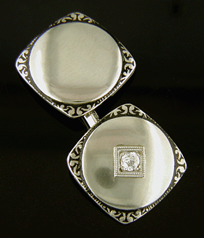 Antique white gold and diamond cufflinks. (J8815)
