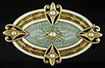Edwardian guilloche enamel and pearl brooch. (J9413)