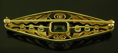 Edwardian gold filigree and tourmaline brooch. (BR9473)