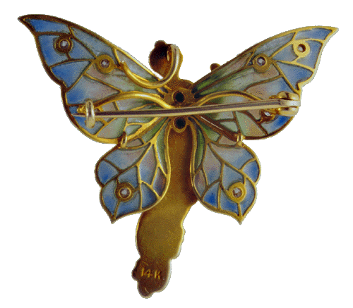 Review view of Art Nouveau fairy brooch with diamonds.