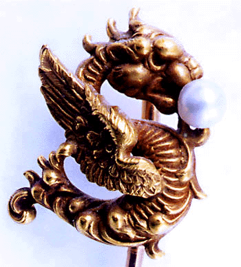 Victorian stickpin with sea serpent clutching a pearl. (J4805)