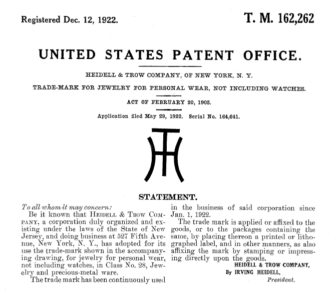 Heidell and Trow trademark registration.
